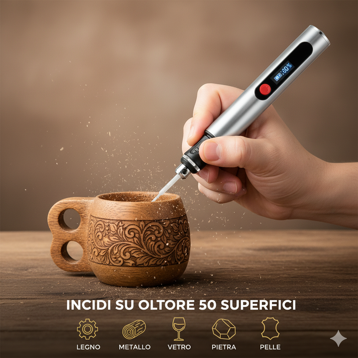 Trasforma ogni oggetto in un ricordo speciale ForgePen™ incide vetro, legno e metallo: il regalo creativo più apprezzato sotto i 50€.